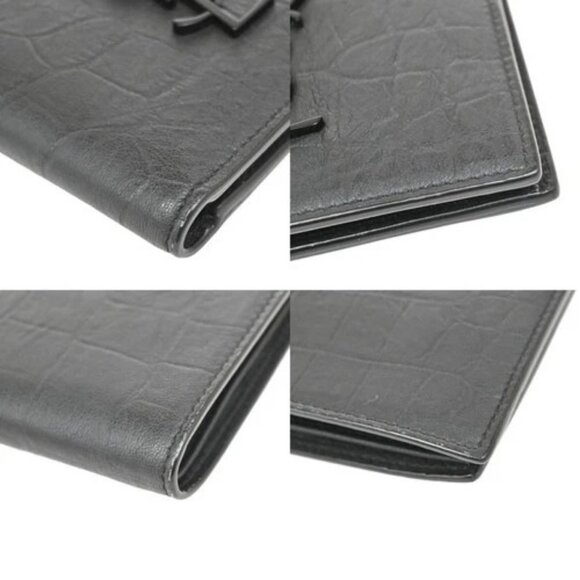 SAINT LAURENT YSL Logo Bifold Compact Wallet Embossing Leather BK Italy 84RL530 - Picture 8 of 13